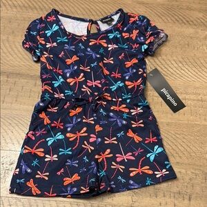 Blue dragon fly Print Jumpsuit with Short Sleeves